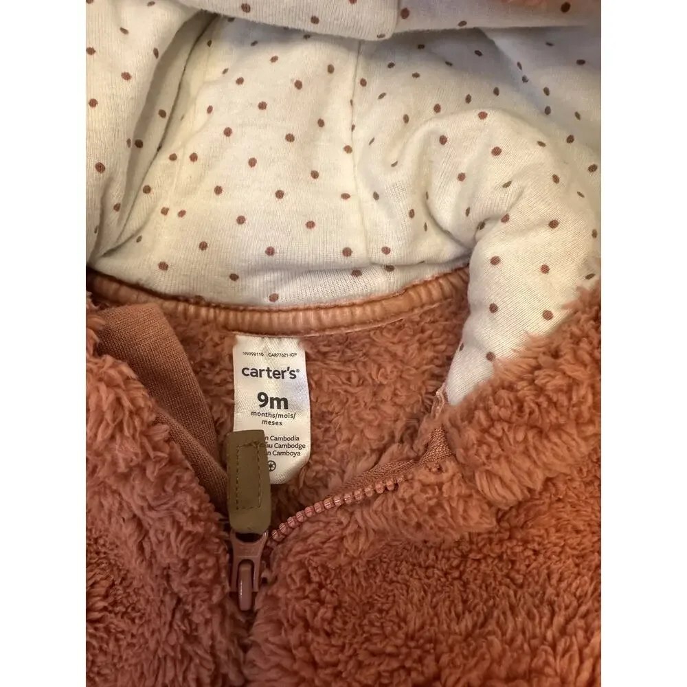Carter’s Fuzzy Hooded Bear Romper/Snow Suit 9 Months #580